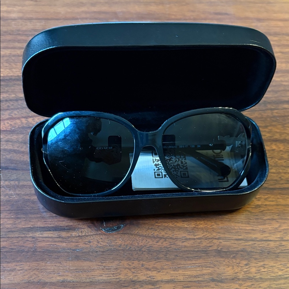 Coach Black Sunglasses with Silver Floral Detail and Case EUC